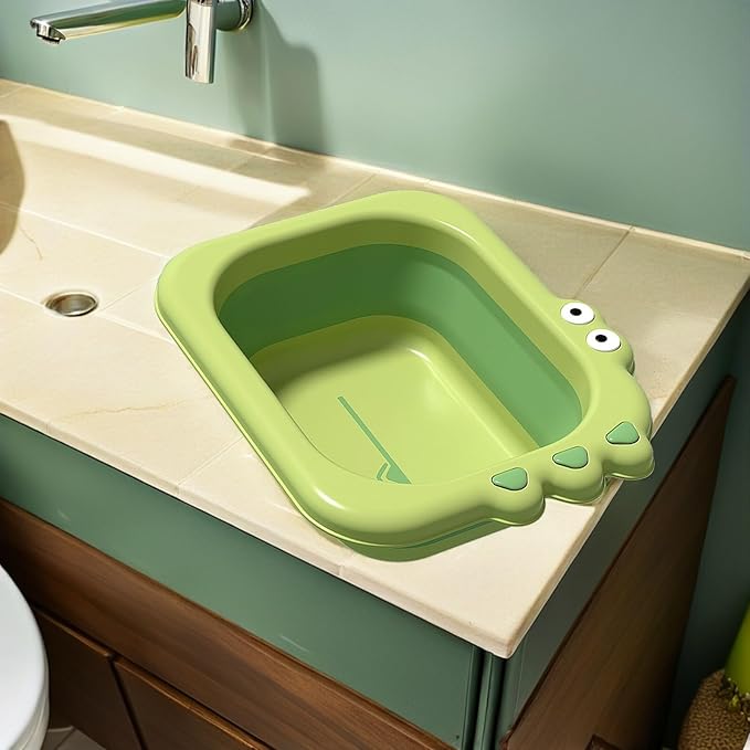Alasum Foldable Wash Basin Thickened Washbasin for Newborns, Green Collapsible Bath Tub Suitable for Boys and Bathing