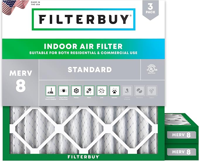 Filterbuy 24x24x2 Air Filter MERV 8 Essential Dust & Allergy Defense, by Filterbuy