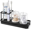 MYITYARD Toothbrush Holders for Bathrooms, 4 Slots Rustproof Metal Tooth Brushing Organizer with Drainage, Electric Tooth Brush Toothpaste Holder for Bathroom Countertop, Black