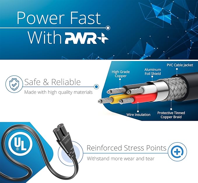 Pwr AC Cable Replacement Power Cord 2 Prong 6 Feet - Image 5