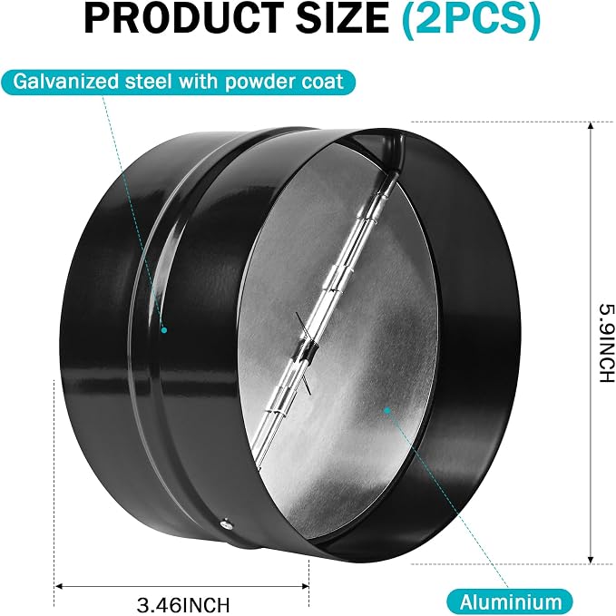 2 Pcs 6 Inch Draft Blocker Backdraft Damper Duct Draft Stopper One-Way Airflow - Image 2