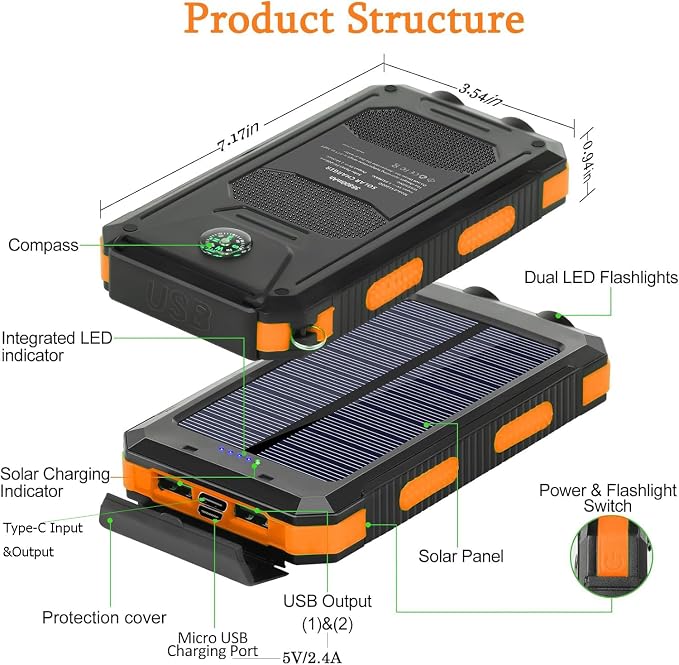 Solar Charger, 38800mAh Portable Type-C Solar Power Bank - Image 6