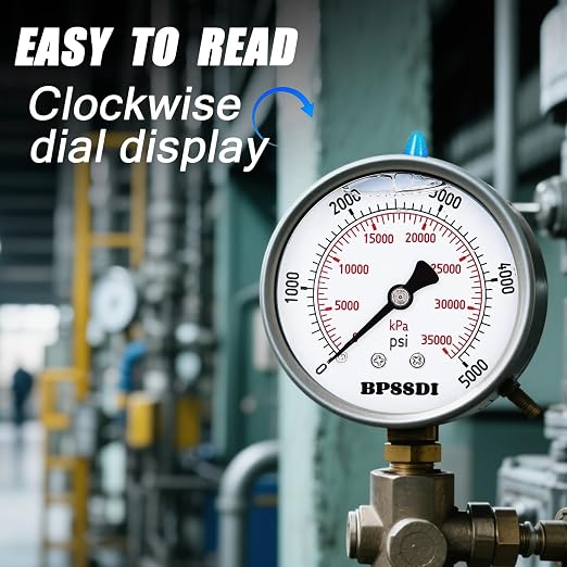 0-5000 Psi Glycerin Liquid Filled Hydraulic High Pressure Gauge, 2.5" Dial Size - Image 5