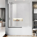 Bathtub Shower Glass Panel, 34" W X 58" H Tub Shower Door Fixed Glass Doors in Matte Black with 1/4"(6mm) Clear Tempered Door, Simple Shower Door Panel Easy to Install for Bathroom