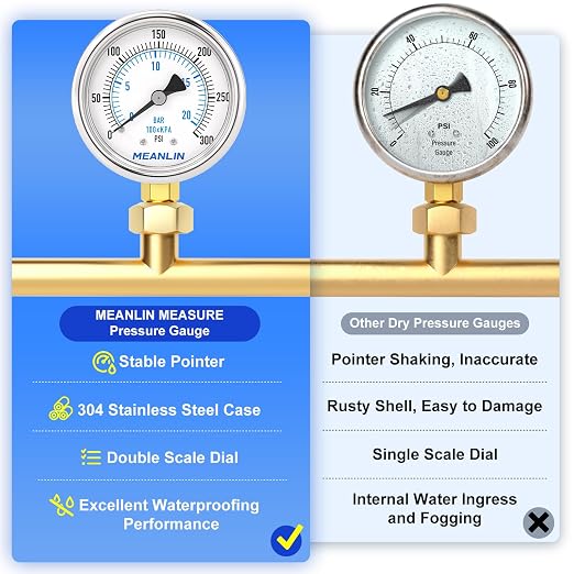 MEANLIN MEASURE 0~300Psi Dry Pressure Gauge Stainless Steel 1/8" NPT 2" FACE - Image 5