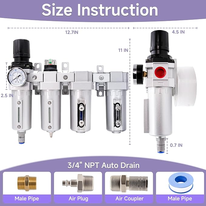 3/4" NPT Industrial Air Dryer for Compressor, 4 Stage Air Drying System - Image 5