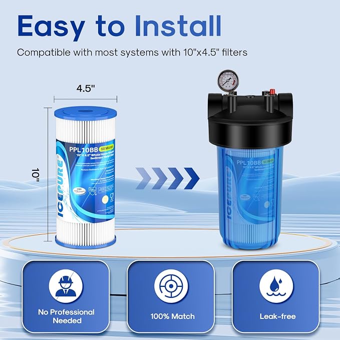ICEPURE 50 Micron 10" x 4.5" Whole House Extra Coarse Pleated Sediment Filter - Image 2