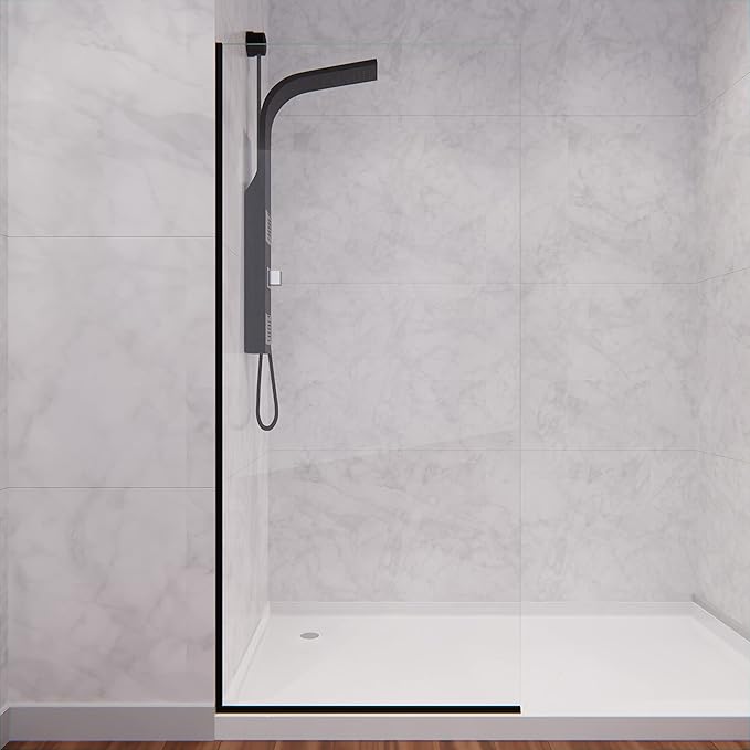 ANZZI 74 X 34 Inch Frameless Fixed Glass Shower Screen Shower Door in Matte Black | Screen Water Repellent Clear Tempered Glass Single Panel for Shower Room | Glass Screen Frame Hardware Complete Kit