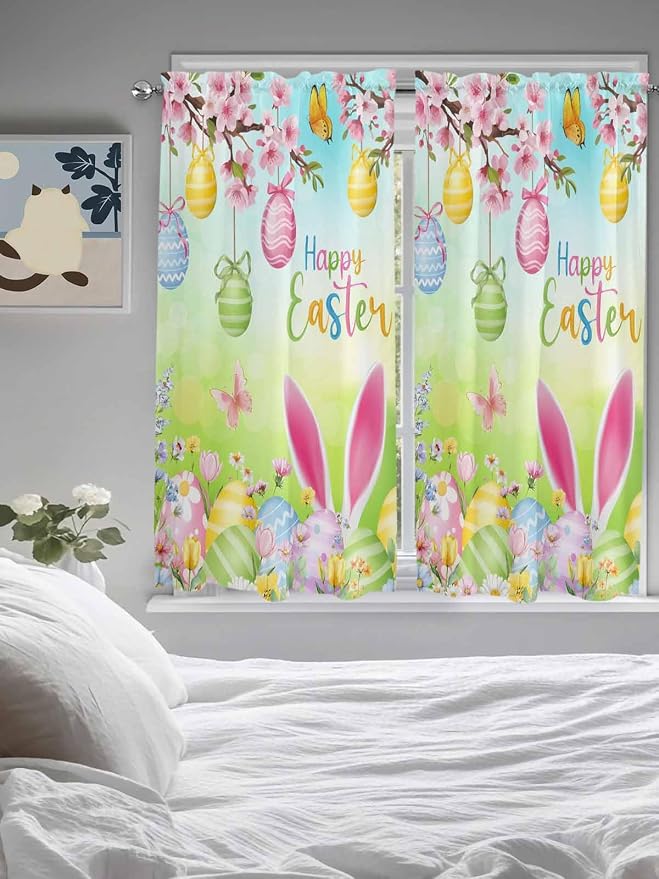 Easter Living Room Curtains 72 Inches length, Spring Bunny Colorful Rabbit Eggs - Image 5