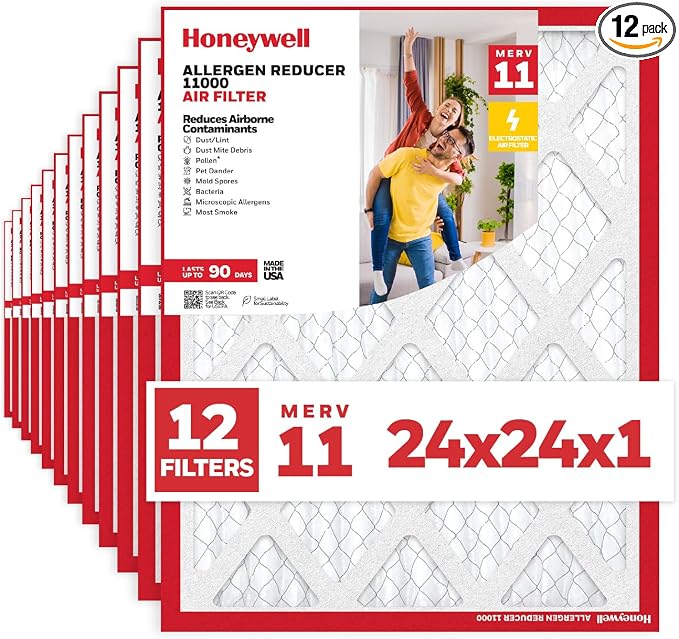 Honeywell 24x24x1 MERV 11 Allergen Reducer 11000 Electrostatic Pleated HVAC AC by HoneywellAirComfort