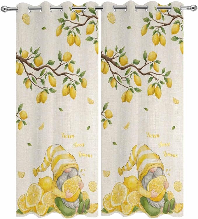 Summer Outdoor Curtains for Patio Lemon Gnome Leaf Linen Texture Waterproof - Image 9