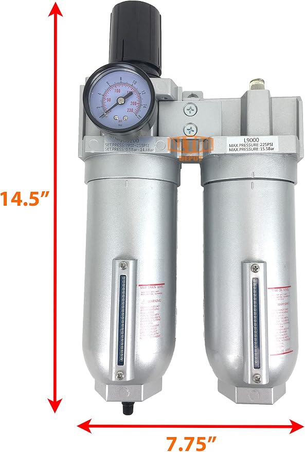 1" NPT SUPER DUTY Compressed Air In Line Filter Regulator Lubricator Oiler - Image 2