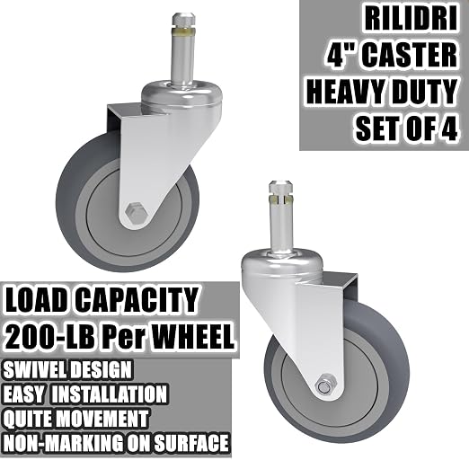 RILIDRI 4-Inch Swivel Stem Caster, 7/16-Inch Stem Diameter Rubber Wheel - Image 3