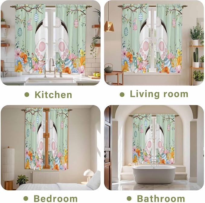Easter Window Curtains 63 Inch Long 2 Panel Set, Rod Pocket Bedroom Curtains & - Image 8