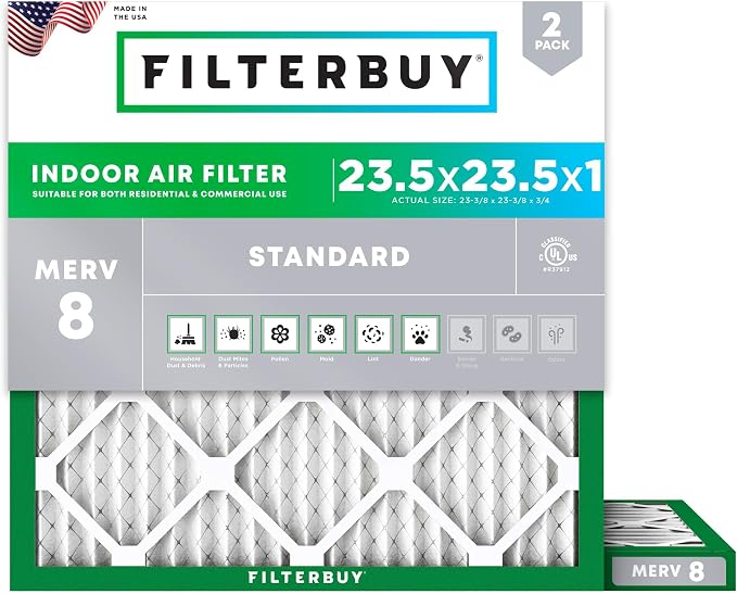 Filterbuy 23.5x23.5x1 Air Filter MERV 8 Essential Dust & Allergy Defense by Filterbuy