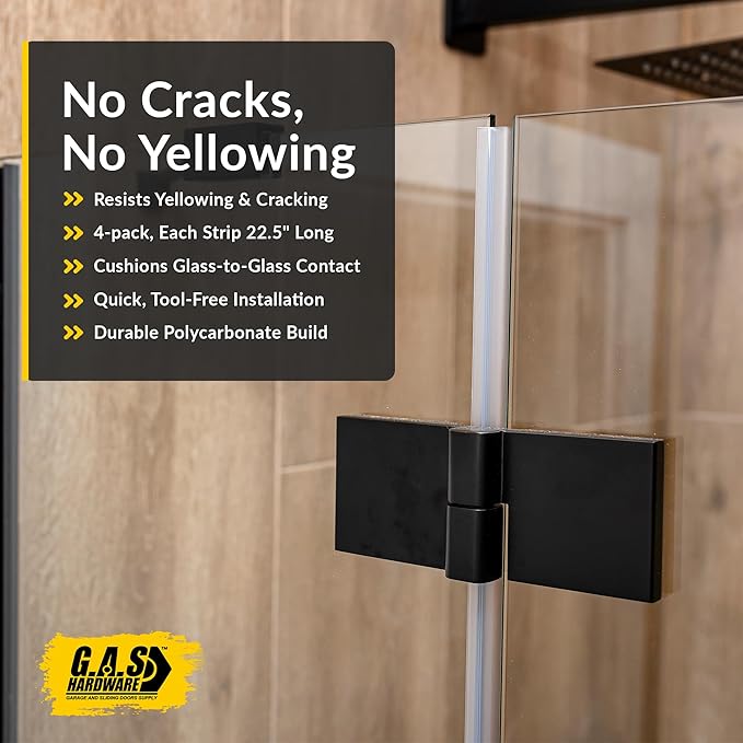 1/4" (6mm) Frameless Shower Door Seal – U-Type 22.5" (57.2cm) Ultra-Clear Bottom & Side Drip Rail Sweep Strips, 4 Pieces for Leak Protection, Water Control & Easy DIY Installation