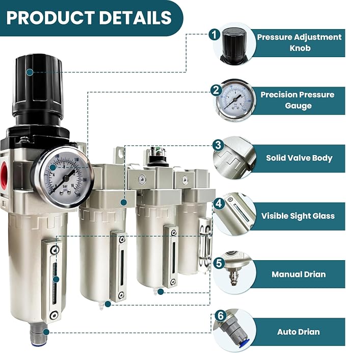 Upgraded 3/4" NPT Industrial Grade 4 Stage Air Drying System, Particulate Filter - Image 3