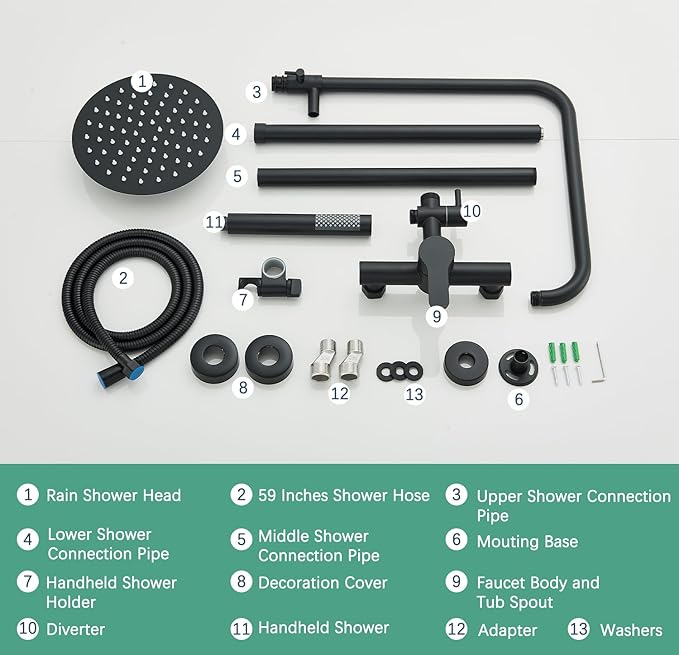 Shower System Matte Black Outdoor Shower Fixtures with 8" Rain Shower Head Handheld Sprayer Single Handle 304 Stainless Steel Wall Mounted Shower Shower Faucet Combo for Bathroom or Backyard