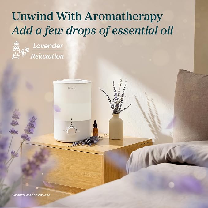 Levoit Humidifiers for Bedroom, 3L Cool Mist, Essential Oil Diffuser | Top - Image 3
