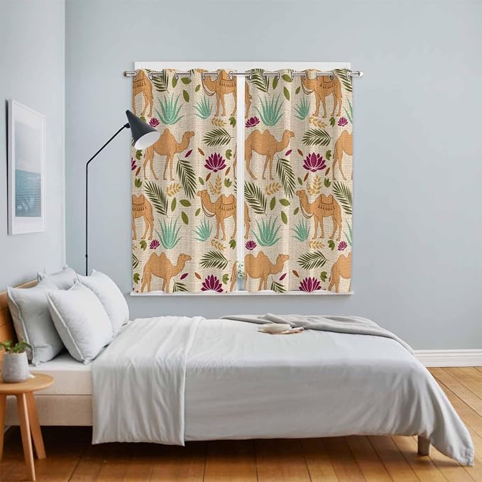 2 Panel Kitchen Cafe Curtains, Desert Camels Sunlight Filtering Nature Air - Image 4