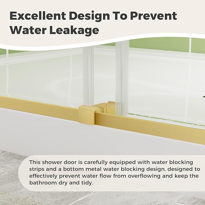 DELAVIN 56-60" W x 75" H Double Sliding Shower Door, Gold Frameless Shower Door, 1/4" (6mm) SGCC Tempered Glass, Noiseless Leak Proof Shower Doors with Square Rail, Stainless Steel, Aluminum