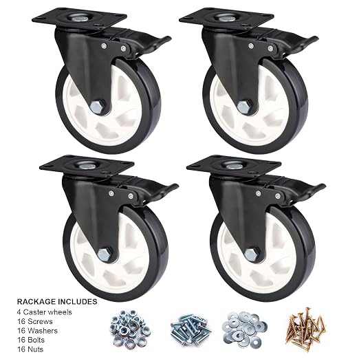 Caster Wheels - 5 Inch Casters Set of 4 Heavy Duty, BOSGEOT Locking Industrial - Image 2