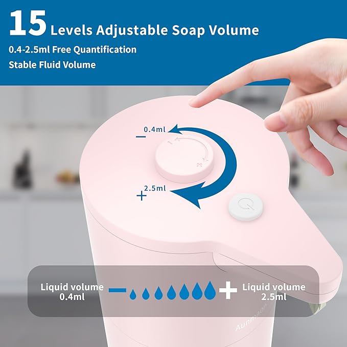 Aunmaon Automatic Touchless Soap Dispenser, Adjustable Volume for Thick & Thin Liquids, Hands-Free for Kitchen & Bathroom