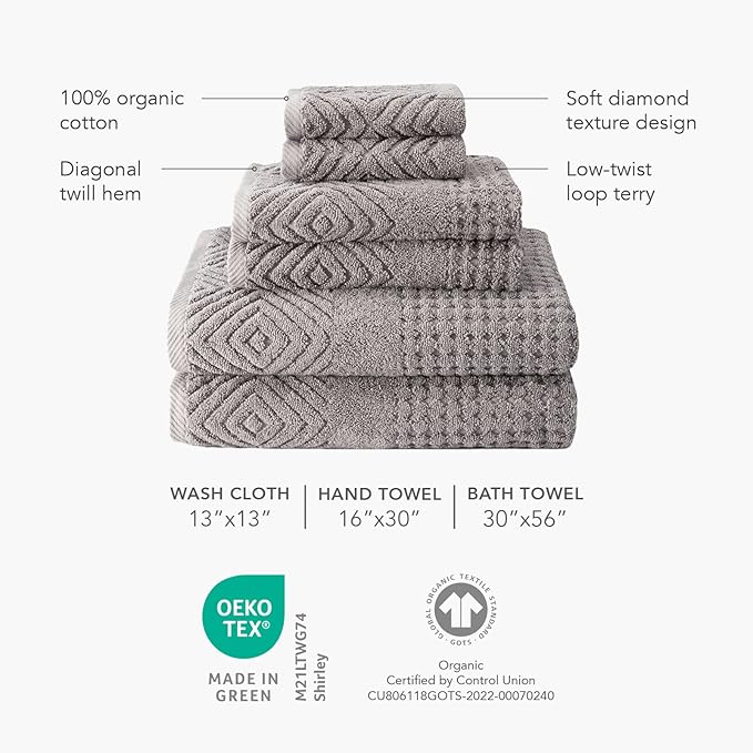 Texere 100% Organic Cotton Diamond Jacquard 700 GSM Luxury Bath Towel Sets - Ultra Soft and Absorbent Hotel and Spa Quality (Diamond, Oxford Tan, 2 Hand & 2 Face Towels)