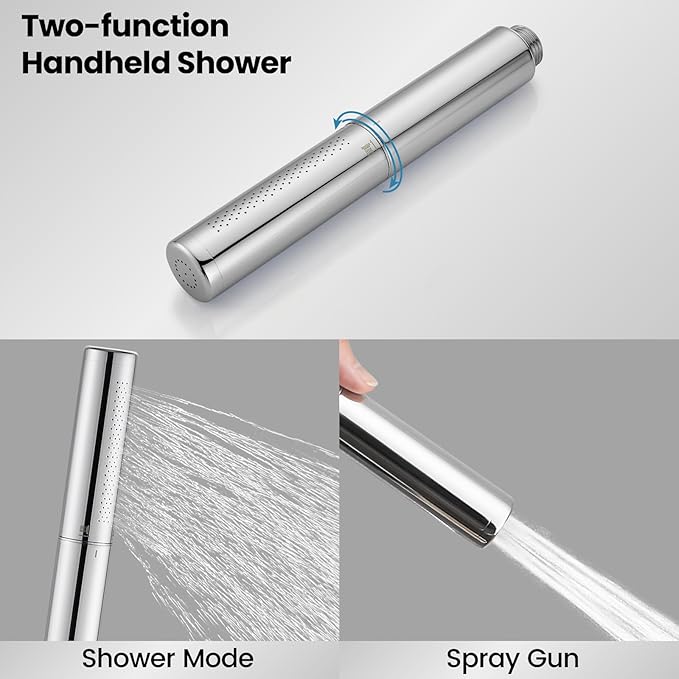 Airuida Shower Fixtures 2 Functions Shower Faucet Set Wall Mounted for Bathroom High Pressure Brass Handheld Shower with Rough-in Valve Round Rainfall 10 Inch Shower Head Chrome Polish