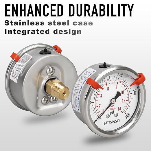 0 to 200 Psi Pressure Gauge, Glycerin Liquid Filled, 2.5 inch Dial, 1/4" NPT - Image 3