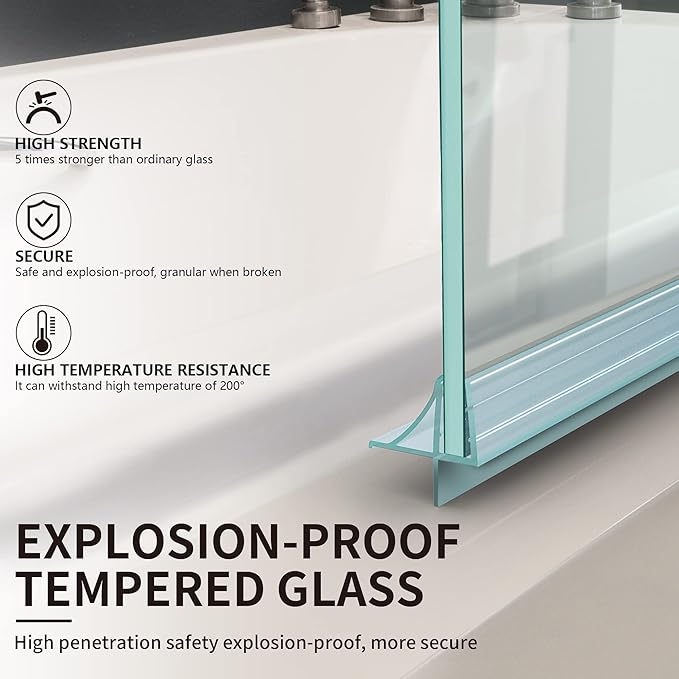 Shower Frameless Glass Door for Bathtub, 30”×55” Hinged Tub Shower Screen, Tempered Glass Tub Door, Chrome Pivot Bathroom Shower Door Panel