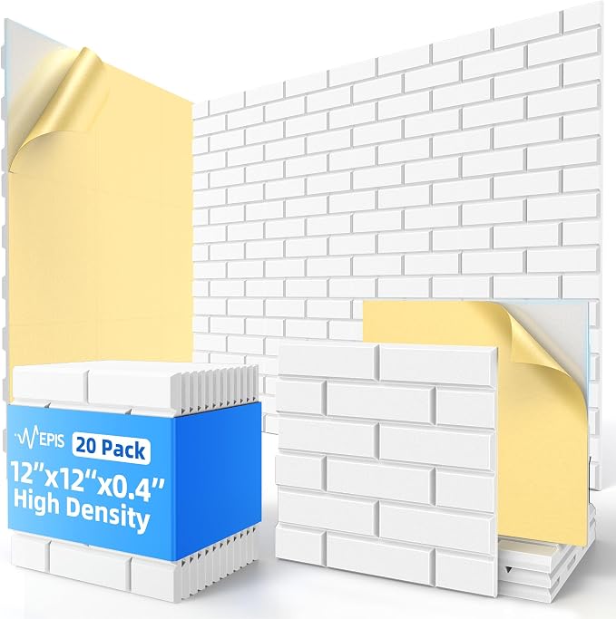 20 Pack Acoustic Panels with Self Adhesive, Soundproof Wall Panels, Brick Sound by NEPIS