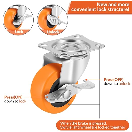 2.5 Inch Caster Wheels, Casters Set of 16, Heavy Duty Caster - Image 3