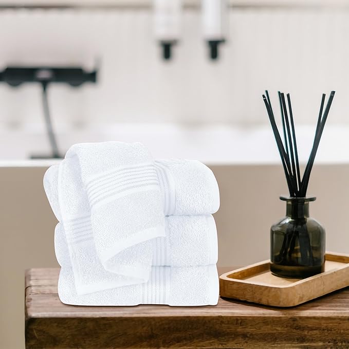 Belizzi Home Ultra Soft Cotton 6 -Piece Hand Towel Set 16x24, Ideal for use in Bathroom, Kitchen, Gym, Spa - Compact, Eco-Friendly, Lightweight - Multi Purpose Hand Towels - White