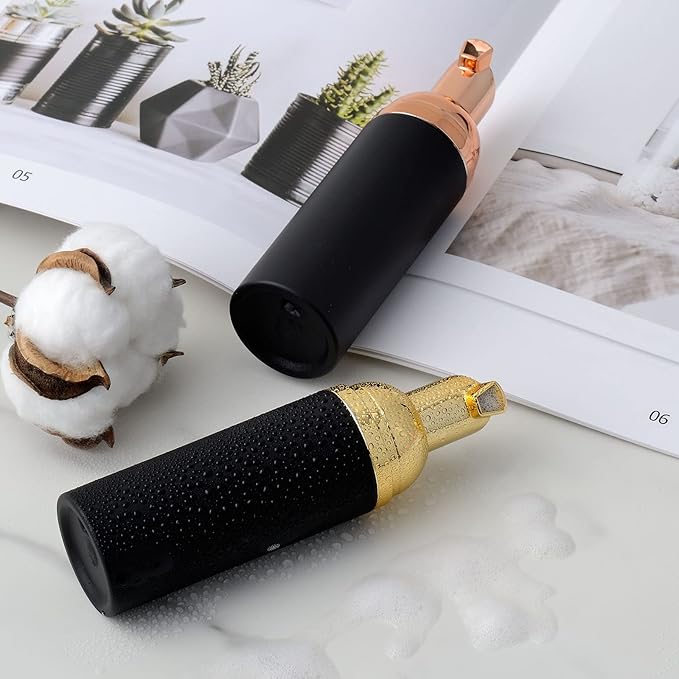 2 Oz Empty Foam Pump Bottle (50 PCS) Travel Foaming Soap Dispenser for Hand Soap, Lash Shampoo Cleanser (Black&Gold Pump&Black Cap)