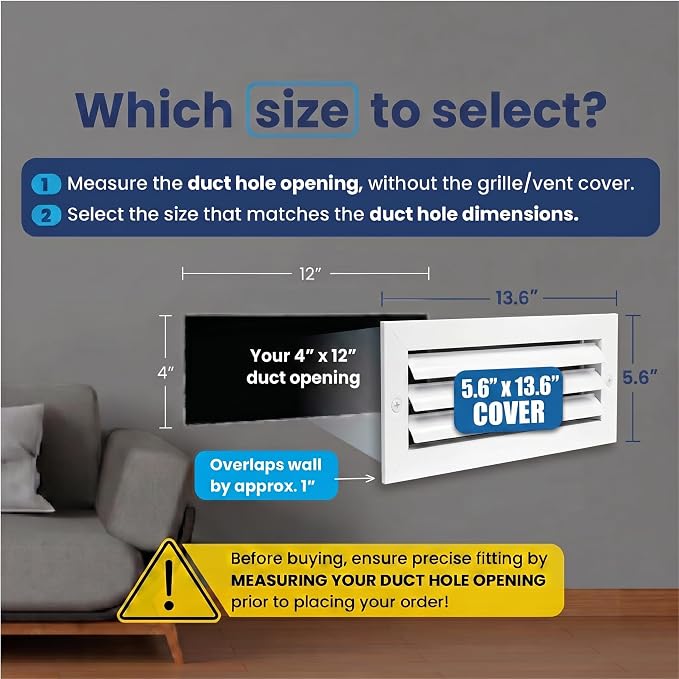 4x12 Aluminum HVAC Vent Cover Wall or Ceiling Register 1-Way Air Flow - Image 2