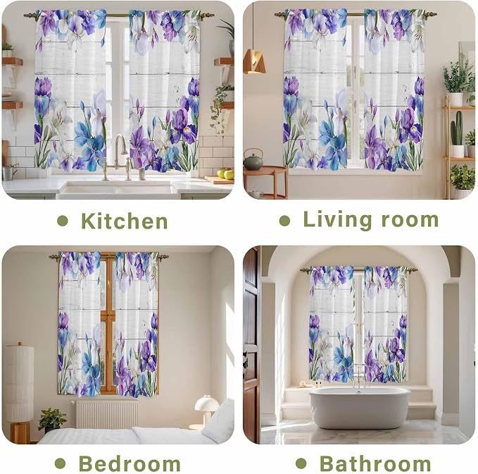 Spring Flowers Kitchen Curtains, Watercolor Garden Florals Wooden Grain Light - Image 8
