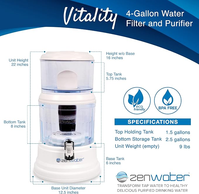 ZENWATER 4-Gallon Countertop Gravity Water Filter System - Image 2