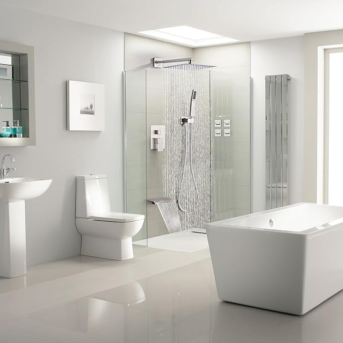 Shower Faucet Set with Tub Spout, Brushed Nickel Rainfall Shower System Complete Wall Mounted for Bathroom with 10 Inch Square Shower Head and Handheld Shower Head Rain Mixer Combo Set