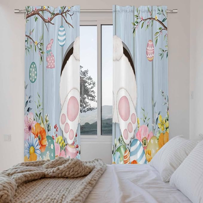 Easter Window Curtains 72 Inch Long 2 Panel Set, Rod Pocket Long Curtains & - Image 4