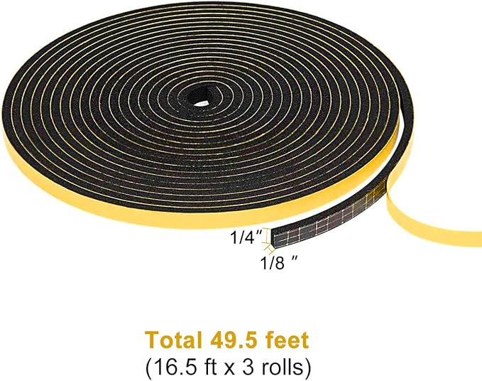 TORRAMI Adhesive Foam Tape 1/4" W X 1/8" T, Closed Cell Foam Weather Strip Seal - Image 2