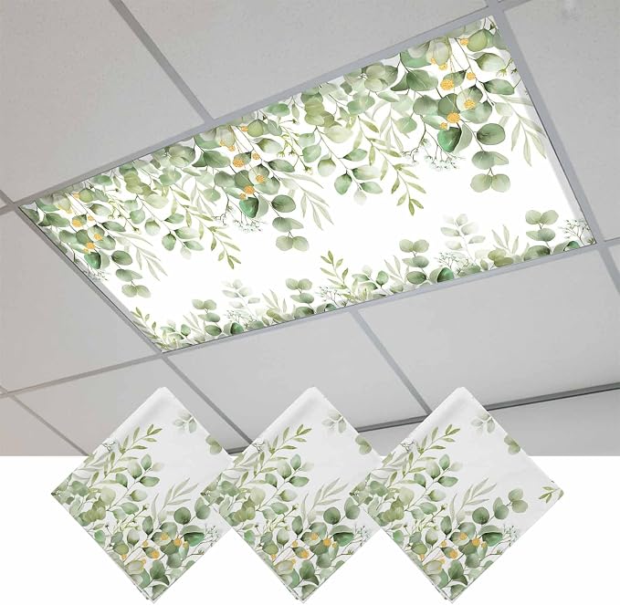 Fluorescent Light Covers for Ceiling Lights Sage Green Eucalyptus Leaves by Home+L6