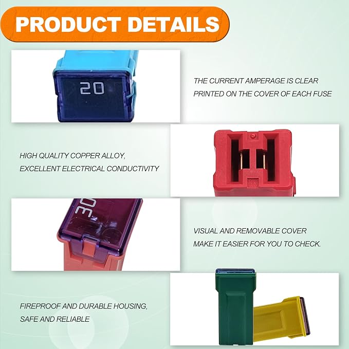 10pcs Upgraded Automotive Tall Profile Box Shaped Micro Cartridge Fuses JCASE - Image 3