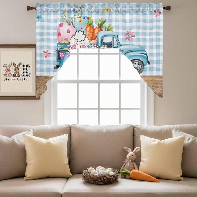 Swag Valance Curtains, Easter Truck - Image 4