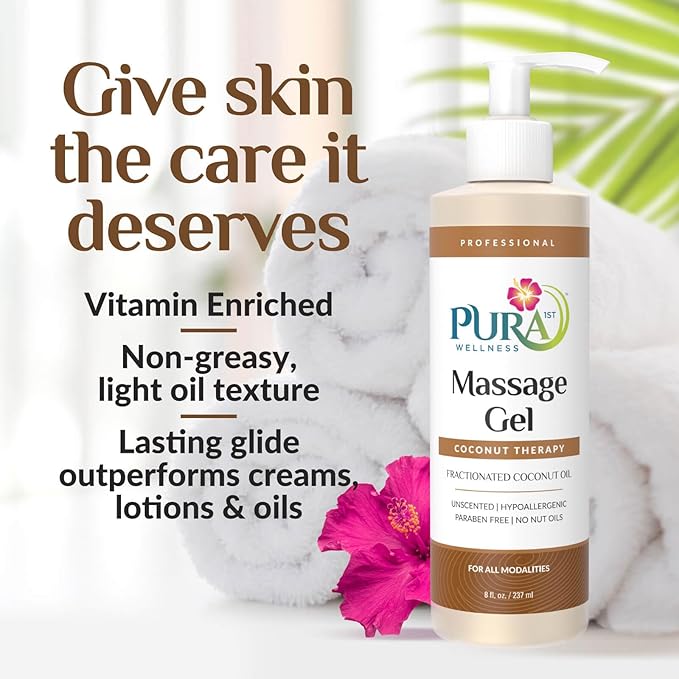 Coconut Therapy Massage Gel, Pura Wellness Massage Gel, Professional Deep Tissue Therapy, Coconut Massage, Unscented, Recovery 8oz
