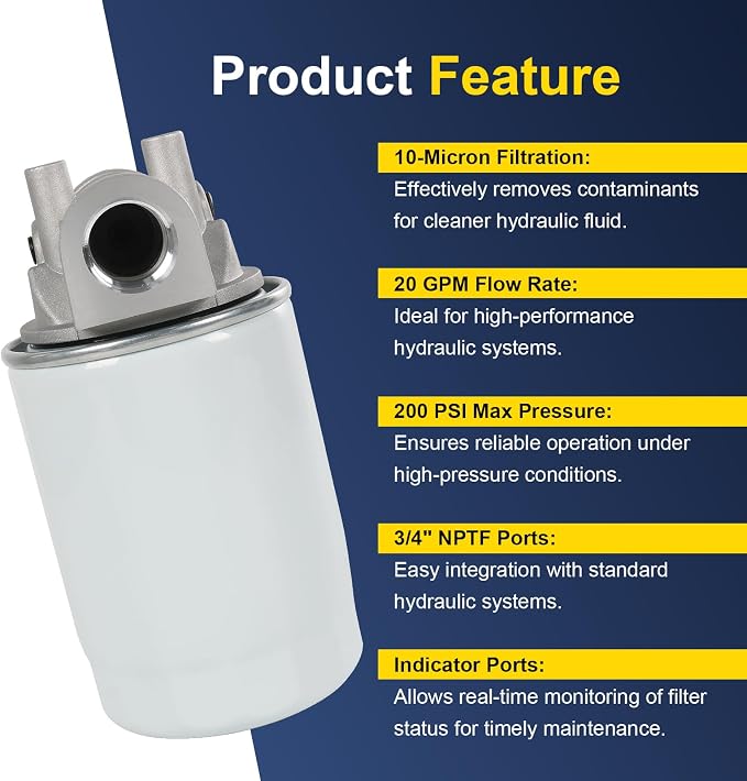 10 Micron Hydraulic Oil Filter Assembly, Spin-On Design, Return Line Filter - Image 4