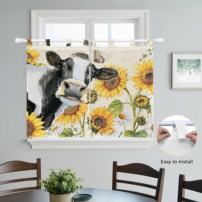 Yellow Sunflowers Kitchen Curtains 45 Inch Length, Short Cafe Window Curtains - Image 4