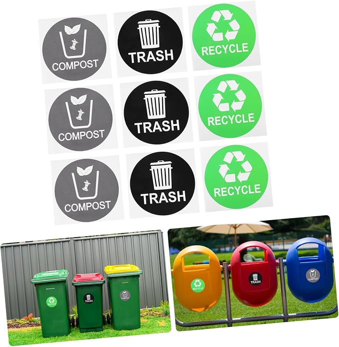 9pcs Trash Can Stickers for Waste Sorting Self-Adhesive Garbage Classification - Image 3