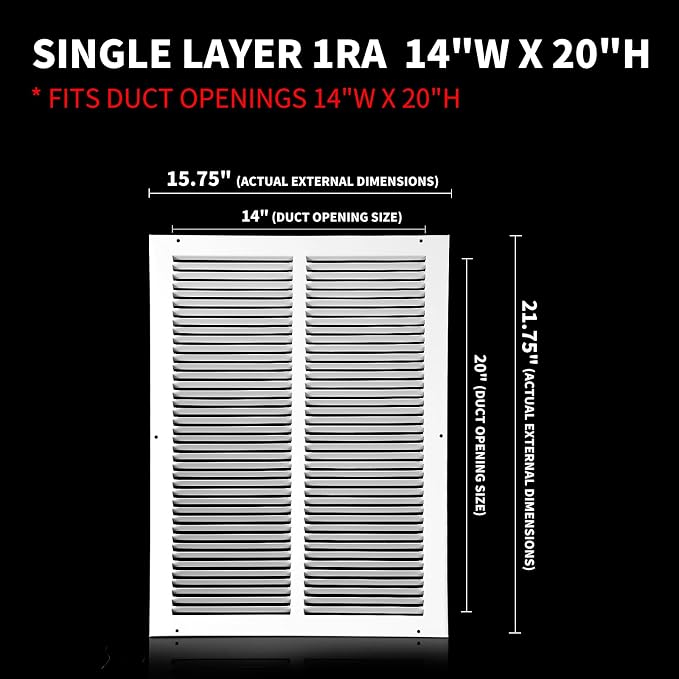 14x20 Return Air Grille, Air Return Vent Cover, Flat Vent Cover, Rejillas De - Image 3