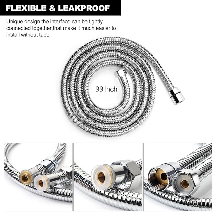 Shower Hose Extra Long 99 Inches Stainless Steel Handheld Shower Head Hose with Brass Insert and Nut - Durable and Flexible